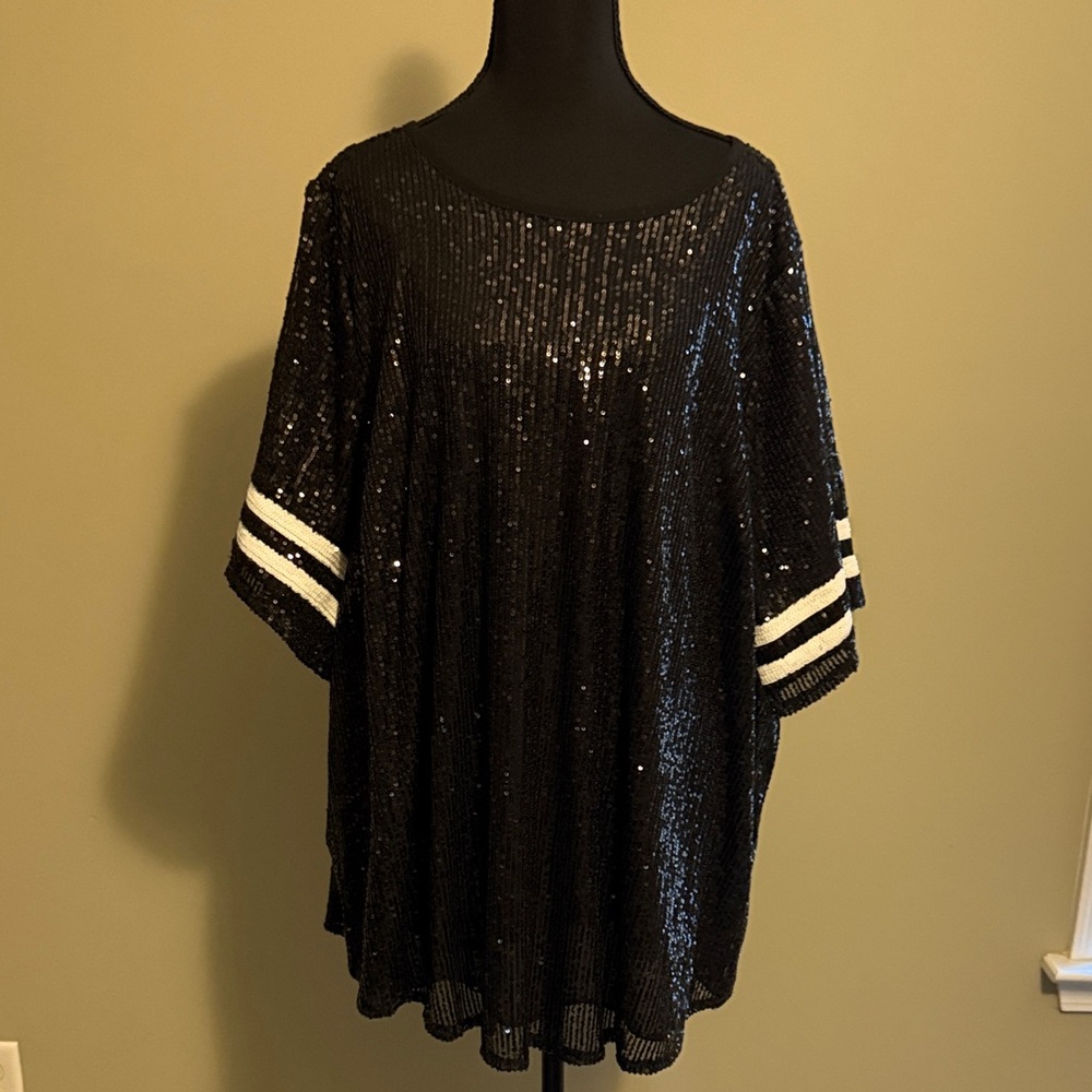 Black Sequin Women's Football Jersey style Top